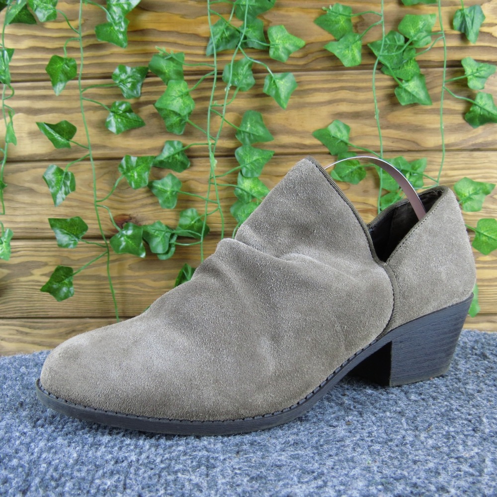 Meโ Too Zada Taupe Suede Ankle Booties Low Heel Slip On Casual Shoes Women 8.5